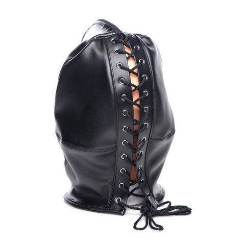 Zip Front Bondage Hood in Black Blindfold