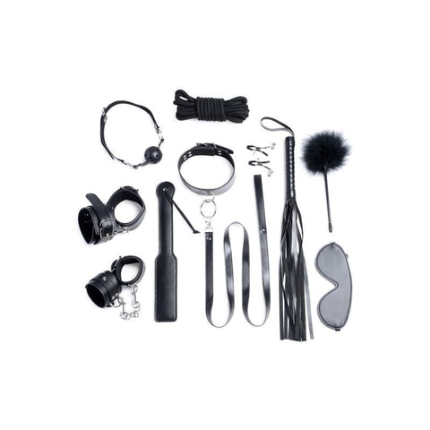 Deluxe 10 Pc Bondage Set Black BONDAGE-KITS