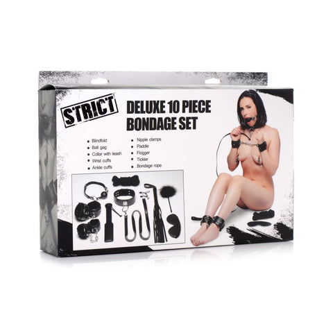 Deluxe 10 Pc Bondage Set Black BONDAGE-KITS