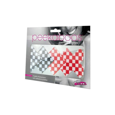 Off The Wall Pasties Set with Black and Red Checkered Design Pasties