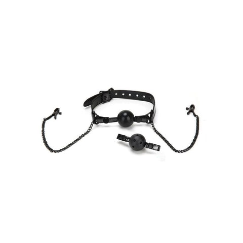 Whip Smart Diamond Ball Gag with Nipple Clips in Black Black Gags