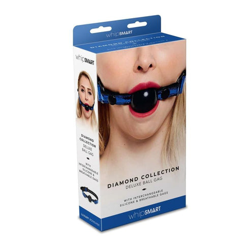 Whip Smart Diamond Deluxe Ball Gag in Blue Gags