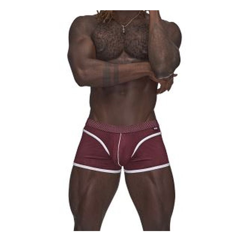 Male Power Sport Mesh Mini Shorts in Burgundy > Clothes > Mens Trunks