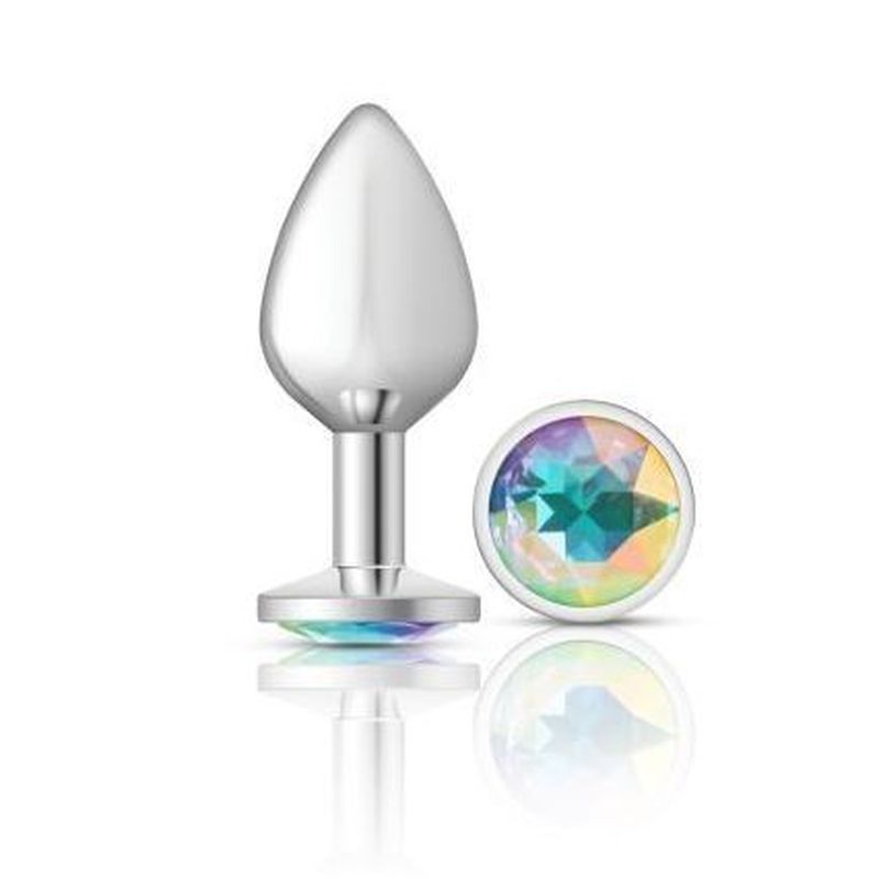 Cheeky Charms Silver Round Butt Plug with Clear Iridescent Jewel Large Clear Large > Anal Range > Jewel Butt Plugs