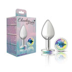 Cheeky Charms Silver Round Butt Plug with Clear Iridescent Jewel Large > Anal Range > Jewel Butt Plugs
