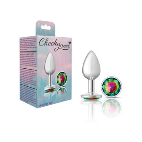 Cheeky Charms Silver Round Butt Plug with Rainbow Jewel Small > Anal Range > Jewel Butt Plugs