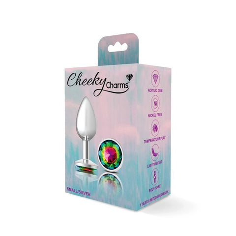 Cheeky Charms Silver Round Butt Plug with Rainbow Jewel Small > Anal Range > Jewel Butt Plugs