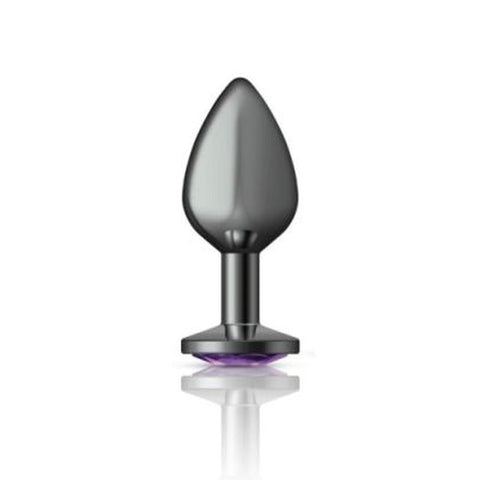 Cheeky Charms Gunmetal Round Butt Plug with Purple Jewel Medium > Anal Range > Jewel Butt Plugs