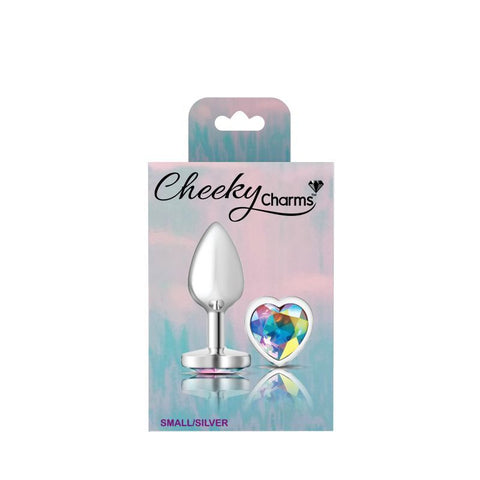 Cheeky Charms Silver Metal Butt Plug with Heart Clear Jewel Small > Anal Range > Jewel Butt Plugs