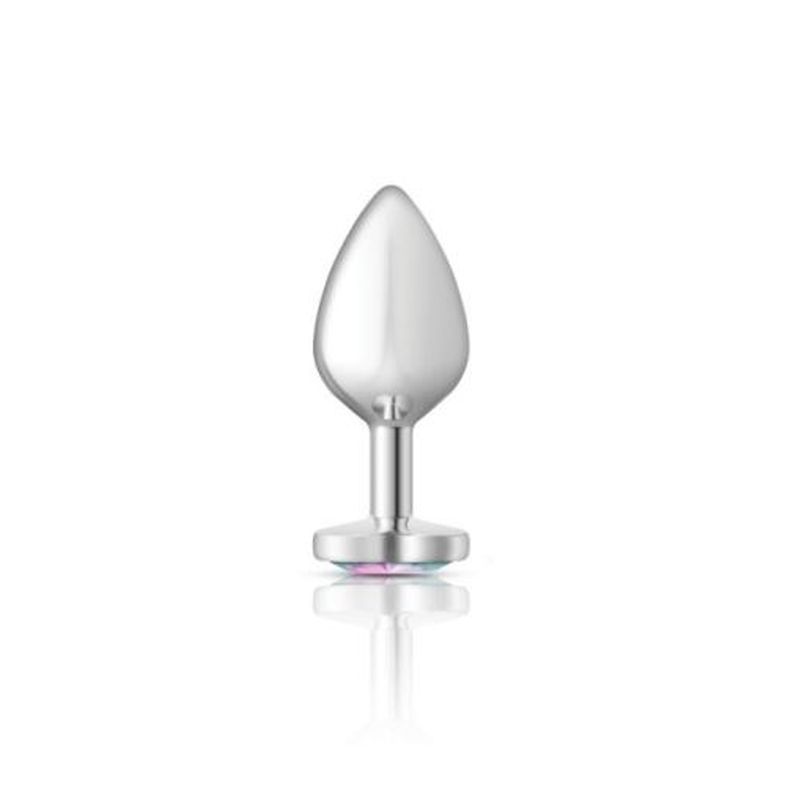 Cheeky Charms Silver Metal Butt Plug with Heart Clear Jewel Medium > Anal Range > Jewel Butt Plugs