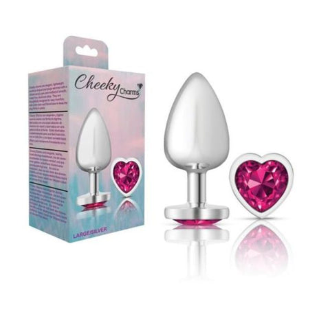 Cheeky Charms Silver Metal Butt Plug with Heart Pink Jewel Large > Anal Range > Jewel Butt Plugs