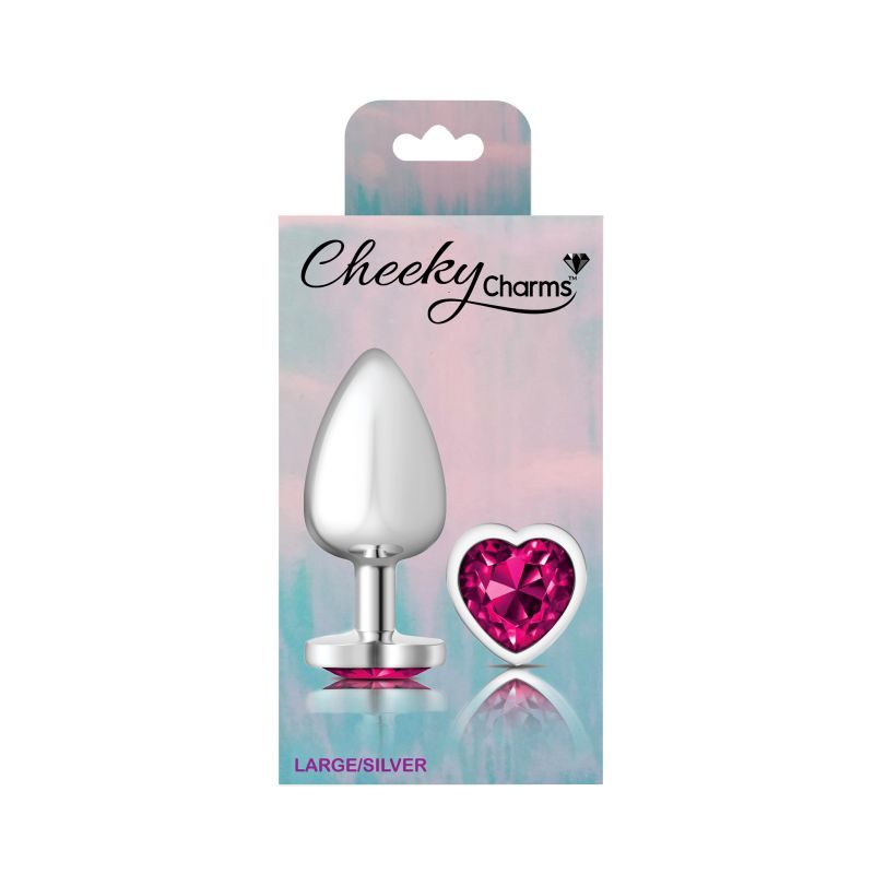 Cheeky Charms Silver Metal Butt Plug with Heart Pink Jewel Large (9.12cm) > Anal Range > Jewel Butt Plugs