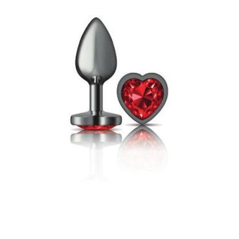 Cheeky Charms Gunmetal Butt Plug with Heart Red Jewel Small > Anal Range > Jewel Butt Plugs