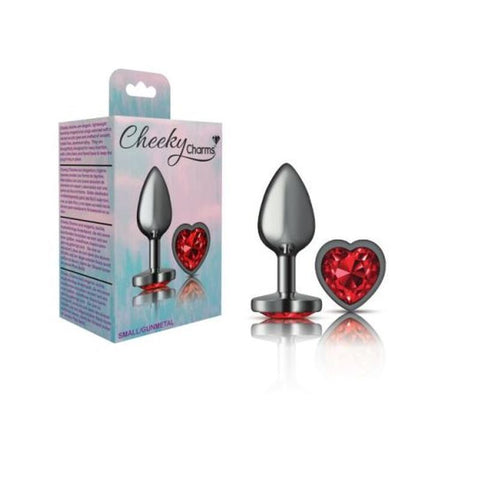 Cheeky Charms Gunmetal Butt Plug with Heart Red Jewel Small > Anal Range > Jewel Butt Plugs