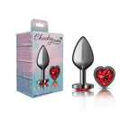 Cheeky Charms Gunmetal Butt Plug with Heart Red Jewel Medium > Anal Range > Jewel Butt Plugs