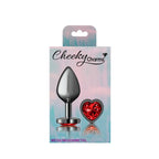 Cheeky Charms Gunmetal Butt Plug with Heart Red Jewel Medium > Anal Range > Jewel Butt Plugs