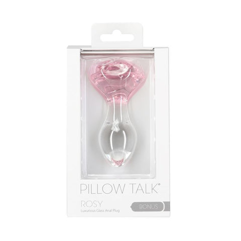 Pillow Talk Rosy Luxurious Glass Anal Plug w Clear Gem GLASS TOYS