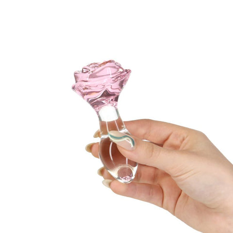 Pillow Talk Rosy Luxurious Glass Anal Plug w Clear Gem GLASS TOYS