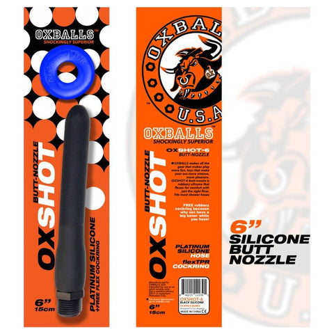 Oxshot Butt Nozzle 6in Shower Hose for Enhanced Control Black One Size Douches