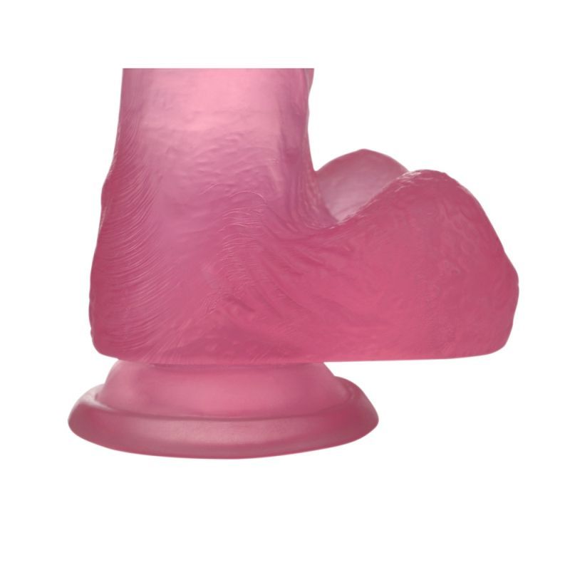 Jelly Studs 6 Inch Pink Realistic Curved Dildo, base and suction cup close-up