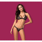 Sophisticated Floral Lace Two-Piece Lingerie Set with Strappy Detailing – Black Lingerie Set Large Extra Large > Clothes > Bra Sets