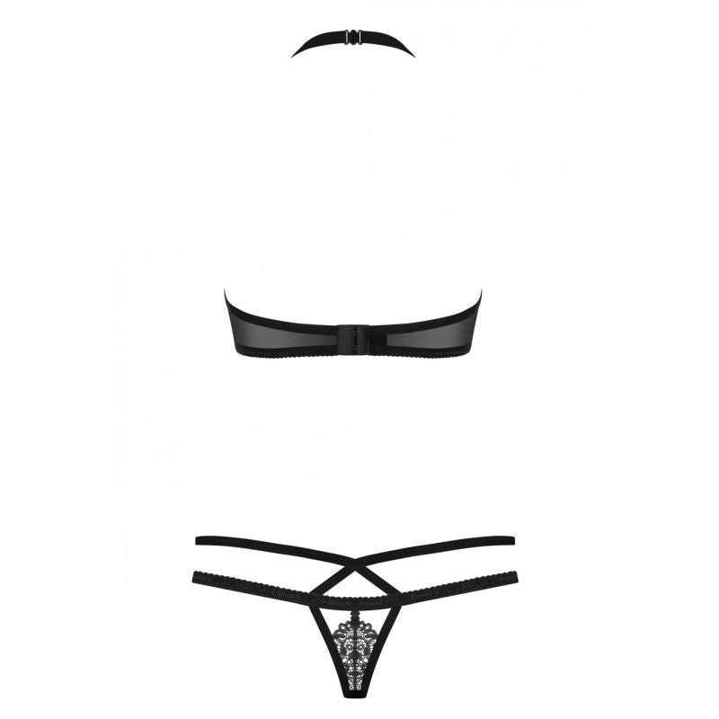 Sophisticated Floral Lace Two-Piece Lingerie Set with Strappy Detailing – Black Lingerie Set > Clothes > Bra Sets