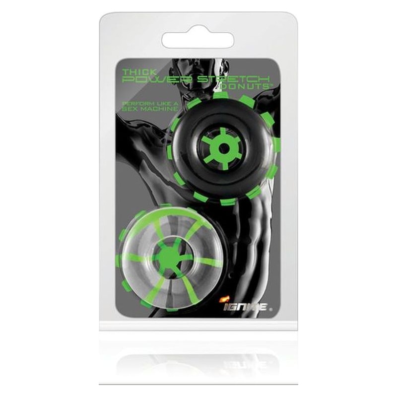 Thick Power Stretch Donuts 2 Pc Black and Clear Set Black COCK RING Set