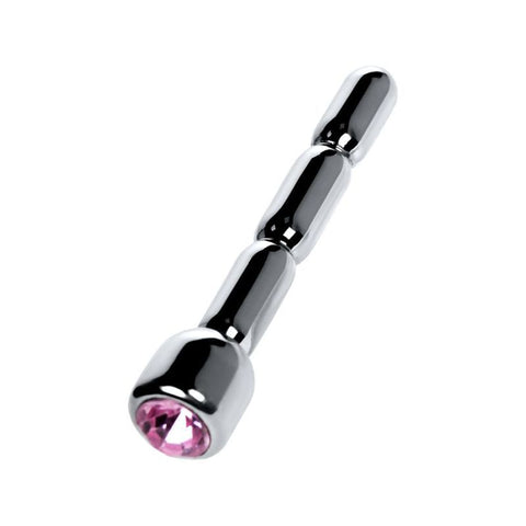 Silver Metal Urethral Plug with Ruby Rhinestone Sounding Rods