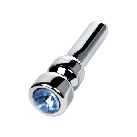 Silver Metal Urethral Plug with Sapphire Rhinestone Small Sounding Rods