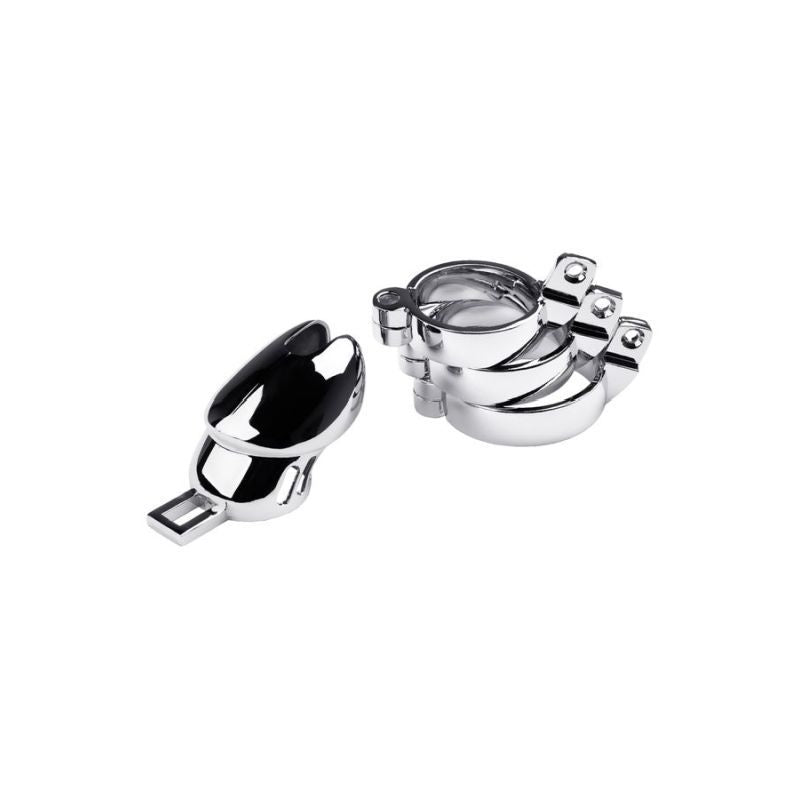 Silver Metal Chastity Cage Adjustable for Enhanced Dominance and Surrender Ball Stretcher
