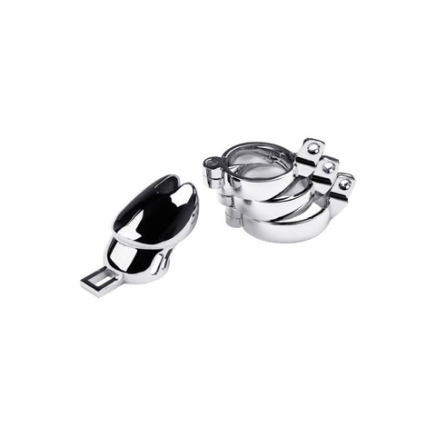 Silver Metal Chastity Cage Adjustable for Enhanced Dominance and Surrender Ball Stretcher