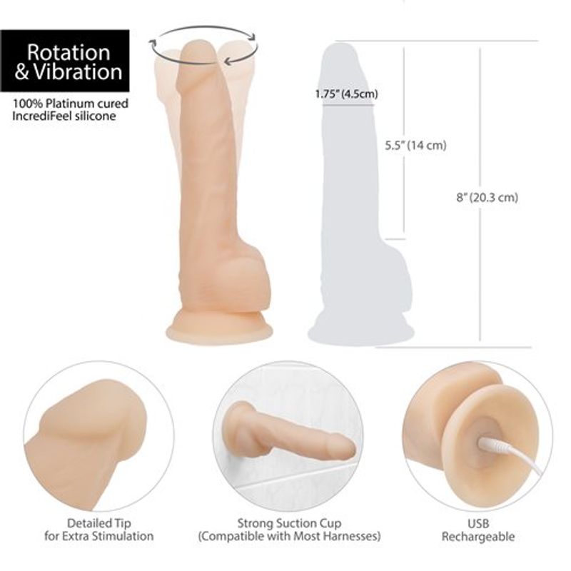 Rotating 8 Inch Vibrating Dildo with Remote in Vanilla > Dildos > Strap On Dildos