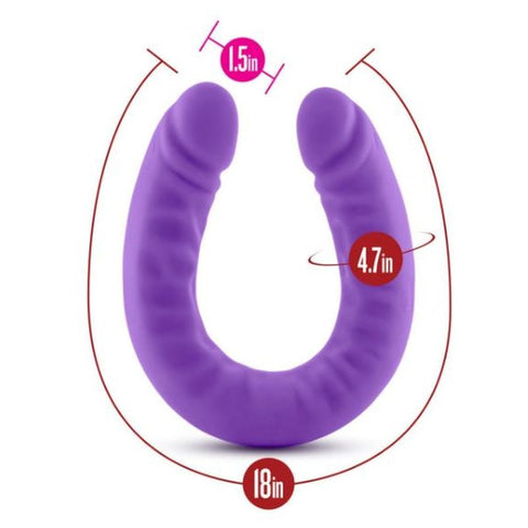 Ruse Silicone Slim 18in Purple Double Dong Dildo 1.5in Wide Double Dongs