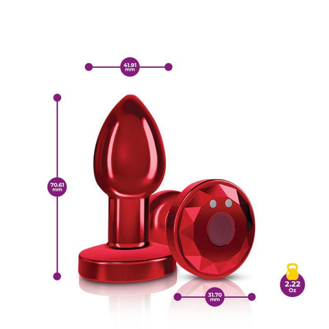 Cheeky Charms Red Rechargeable Vibrating Metal Butt Plug Small Butt Plugs - Vibrating