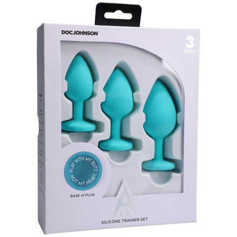 Play With My Butt Not My Heart Silicone Anal Trainer Set 3 Pc Teal > Anal Range > Butt Plug Kits