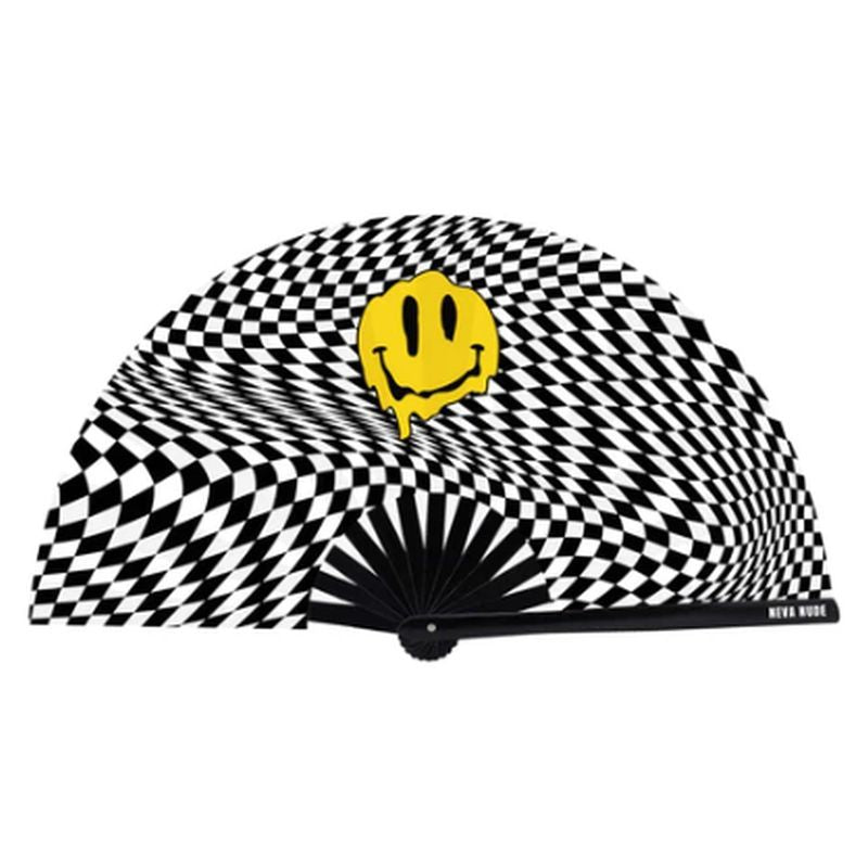 Trippy Checkers Melty Face Blacklight Reactive Folding Fan Festival Accessory Secondary image