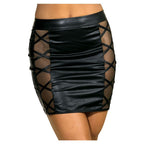 Stretch Wetlook Mesh Skirt with Criss Cross Detail Black Black Medium > Clothes > Dresses and Chemises