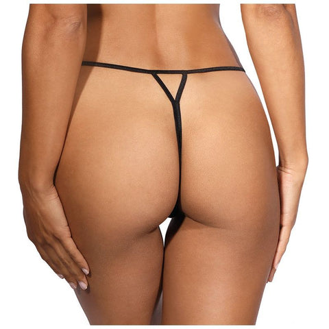 Lace Open Front G-String in Black with Bow Detail Extra Large Lingerie