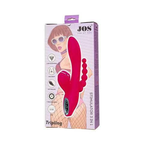 JOS Tripling Triple Stimulator – Waterproof Silicone Vibrator with Anal Beads and USB Rechargeable VIBRATORS-RABBIT-MULTI
