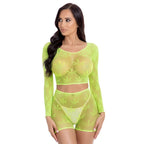 Leaf It to Me Sheer Net Green Short Set Lingerie by Pink Lipstick Green One Size > Clothes > Lingerie Sets