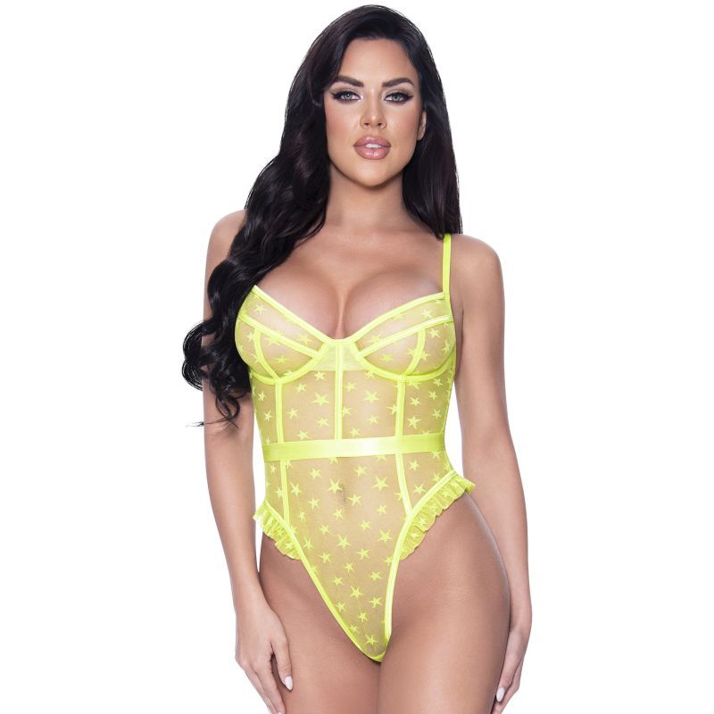 Exposed by Magic Silk Star Design High Leg Teddy Lingerie Lime Medium Large > Clothes > Teddies