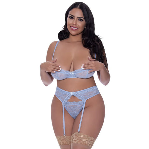Demi Bra Garter and Thong Set UK Size S/M to L/XL Queen > Clothes > Bra Sets