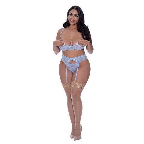 Demi Bra Garter and Thong Set UK Size S/M to L/XL > Clothes > Bra Sets