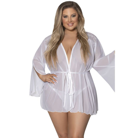 Flowing Short Robe with Lace and Slit Sleeves Sizes S-XL Queen > Clothes > Plus Size Lingerie