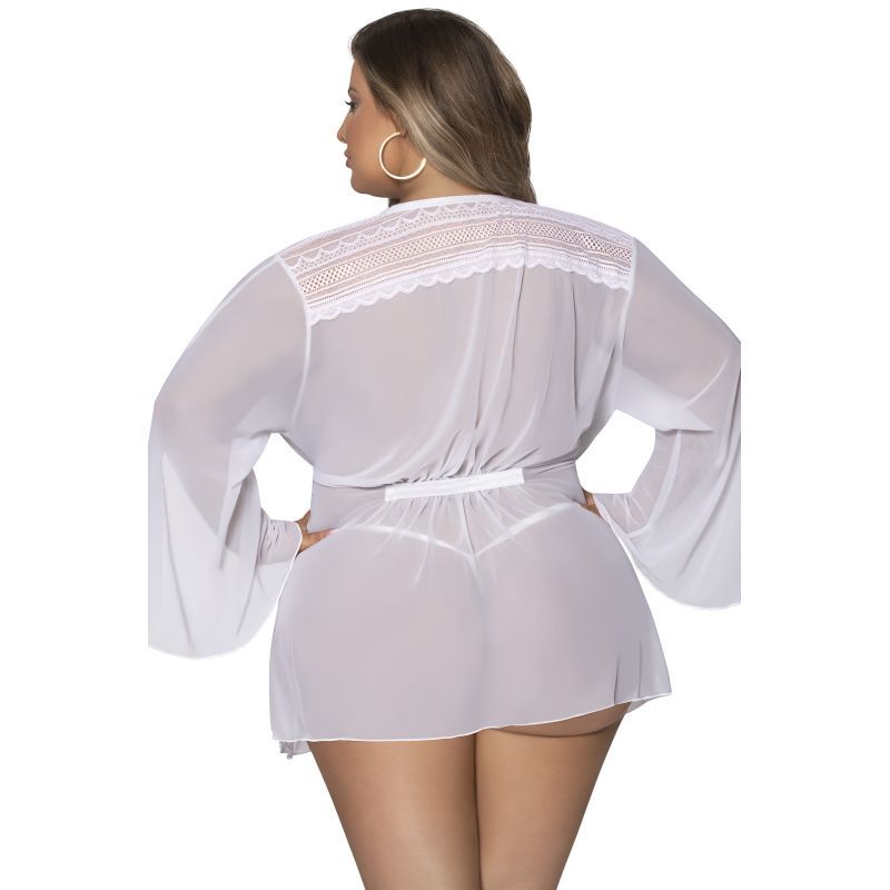 Flowing Short Robe with Lace and Slit Sleeves Sizes S-XL > Clothes > Womens Robes & Sleepwear