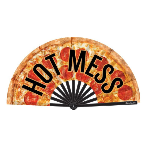 Hot Mess Folding Fan with Vibrant Pizza Design Mixed Novelties