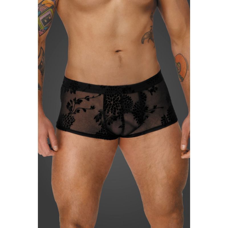 Men's Flock Embroidery Booty Shorts Sexy Adult Intimacy Wear Mens Trunks