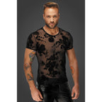 Flock Embroidery Short Sleeve T-Shirt Semi-Transparent Mesh Floral Pattern Men’s Shirt Small > Clothes > Mens Apparel
