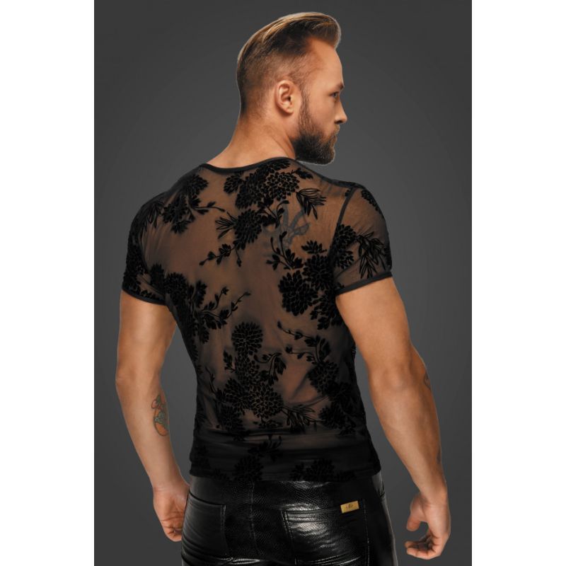 Flock Embroidery Short Sleeve T-Shirt Semi-Transparent Mesh Floral Pattern Men’s Shirt > Clothes > Mens Apparel