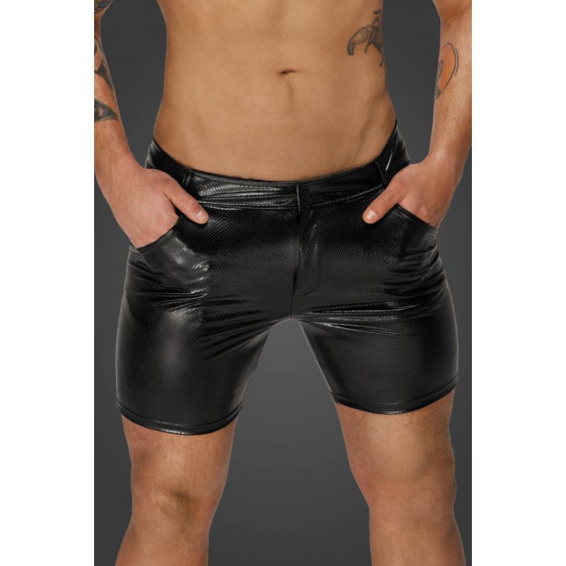 Noir Snake Wetlook Mid-Length Shorts with Back Pockets – Men's Wetlook Shorts > Clothes > Mens Apparel